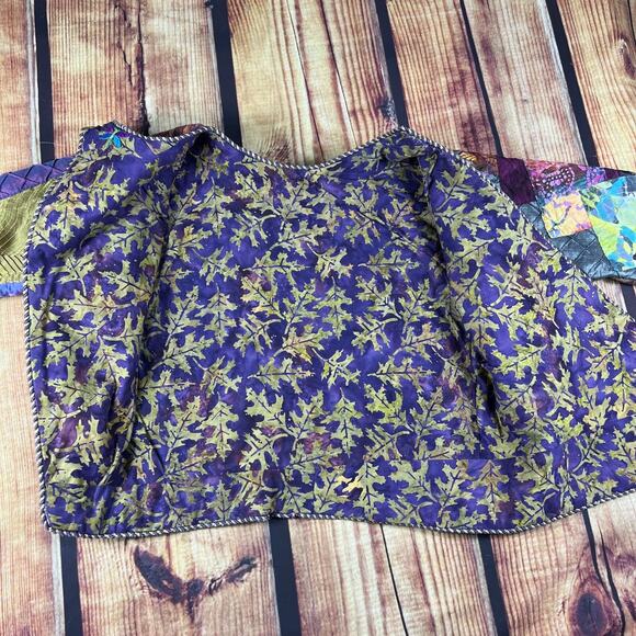 Handmade Jacket Womens 20x22 Multicolor Quilted Patchwork Snap Button Dragonfly - Picture 11 of 16